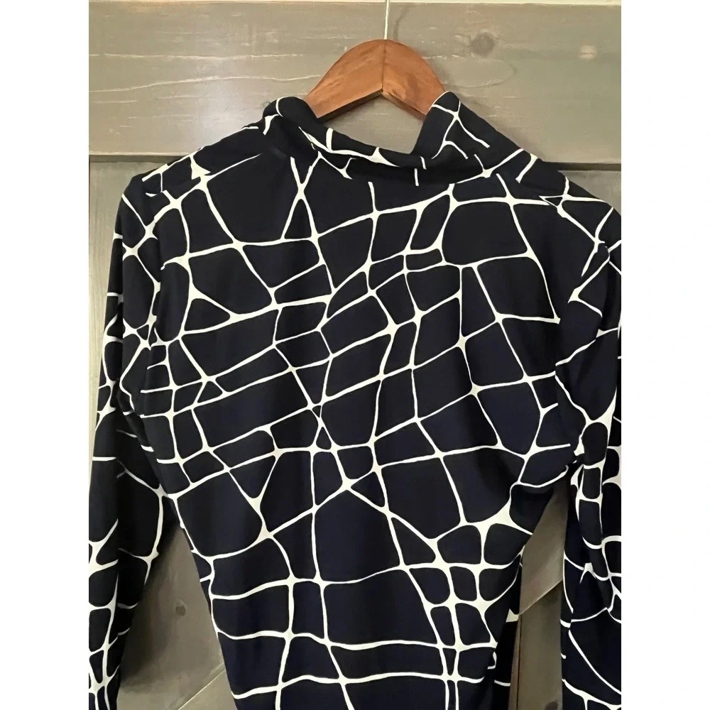 Jones New York Navy Geometric Faux Wrap Sheath Dress 10 Professional Minimalist